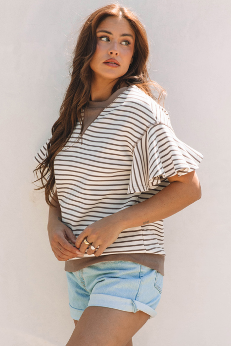 HIDDEN GEMS | Sweet Summer Stripe Ruffle Sleeve Top