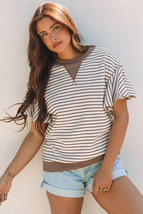 HIDDEN GEMS | Sweet Summer Stripe Ruffle Sleeve Top