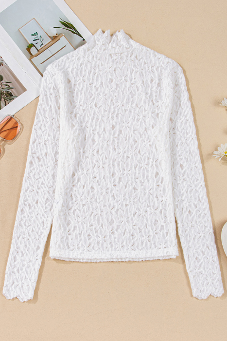 HIDDEN GEMS Floral Lace Mock Neck Top