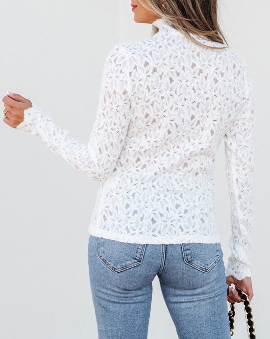 HIDDEN GEMS Floral Lace Mock Neck Top