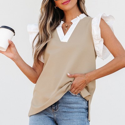 HIDDEN GEMS Ruffle Contrast Sleeve Top