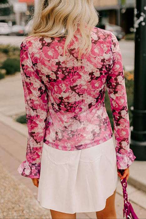 HIDDEN GEMS Floral Romance Mesh Ruffle Top