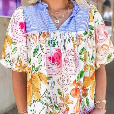 HIDDEN GEMS Artsy Floral Ruffle Top