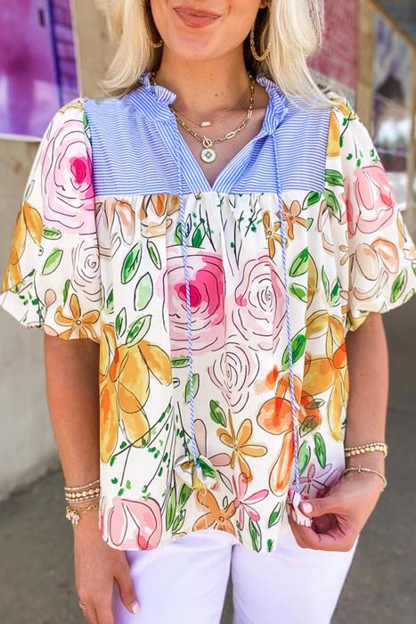 HIDDEN GEMS Artsy Floral Ruffle Top