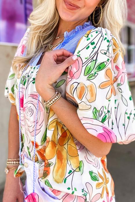 HIDDEN GEMS Artsy Floral Ruffle Top