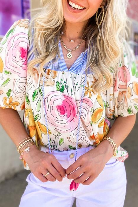 HIDDEN GEMS Artsy Floral Ruffle Top