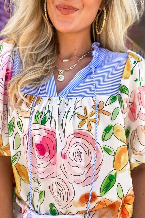 HIDDEN GEMS Artsy Floral Ruffle Top