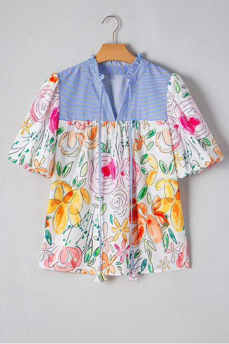 HIDDEN GEMS Artsy Floral Ruffle Top