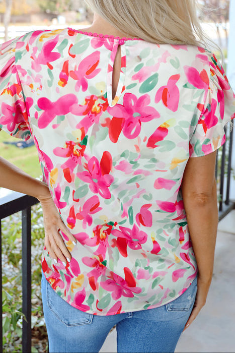 HIDDEN GEMS | Blooming Floral Flutter Sleeve Blouse