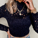  HIDDEN GEMS Floral Lace Mock Neck Top