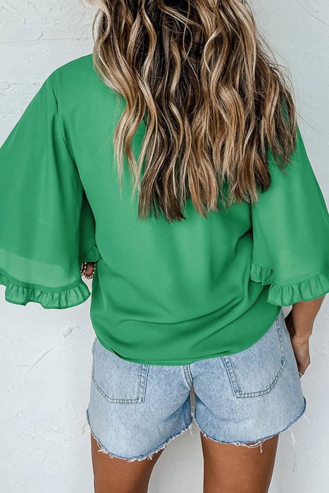 HIDDEN GEMS Ruffle Bell Sleeve Top