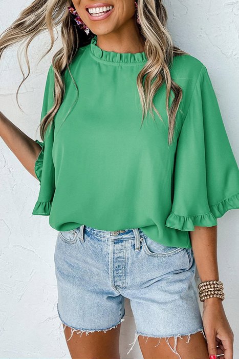 HIDDEN GEMS Ruffle Bell Sleeve Top