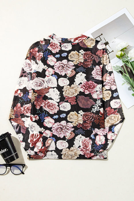 HIDDEN GEMS Vintage Floral Mesh Top