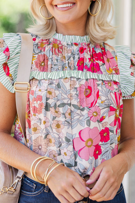 HIDDEN GEMS Vintage Floral Ruffle Top