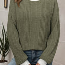  HIDDEN GEMS | Solid Ribbed Contrast Trim Long Sleeve Top