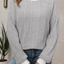  HIDDEN GEMS | Solid Ribbed Contrast Trim Long Sleeve Top