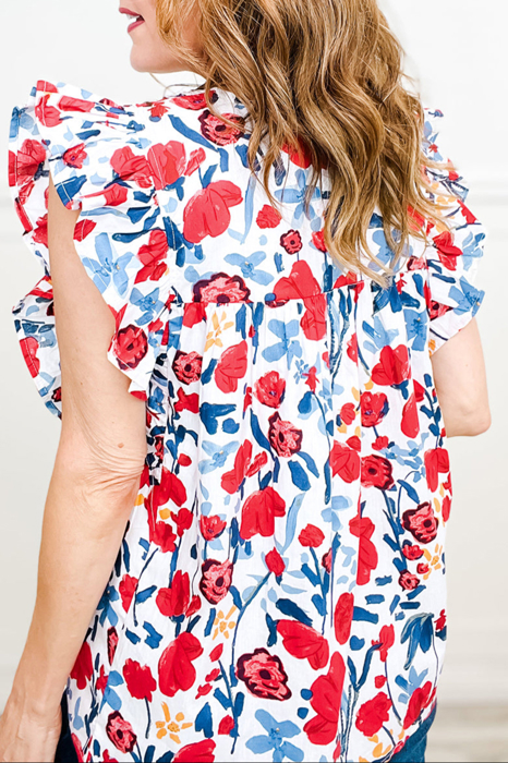 HIDDEN GEMS | Colorful Floral Ruffle Sleeve Top