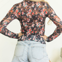  HIDDEN GEMS | Floral Lace Mesh Long Sleeve Top
