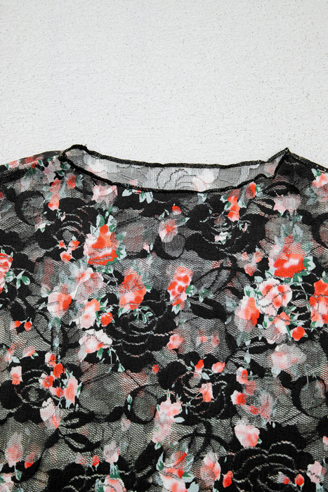 HIDDEN GEMS | Floral Lace Mesh Long Sleeve Top