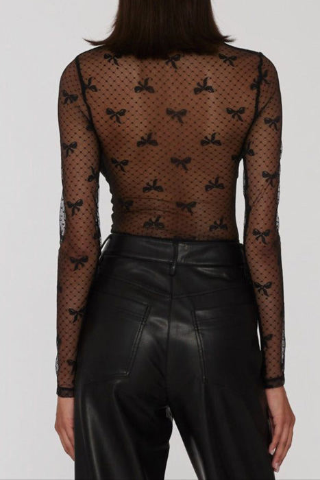 HIDDEN GEMS | Chic Bow Dotted Mesh Top