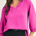  HIDDEN GEMS | Frilled V-Neck 3/4 Sleeve Blouse