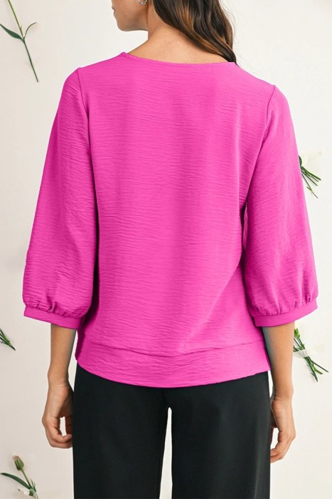 HIDDEN GEMS | Frilled V-Neck 3/4 Sleeve Blouse