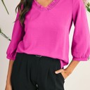  HIDDEN GEMS | Frilled V-Neck 3/4 Sleeve Blouse