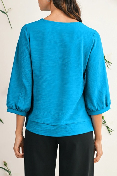 HIDDEN GEMS | Frilled V-Neck 3/4 Sleeve Blouse
