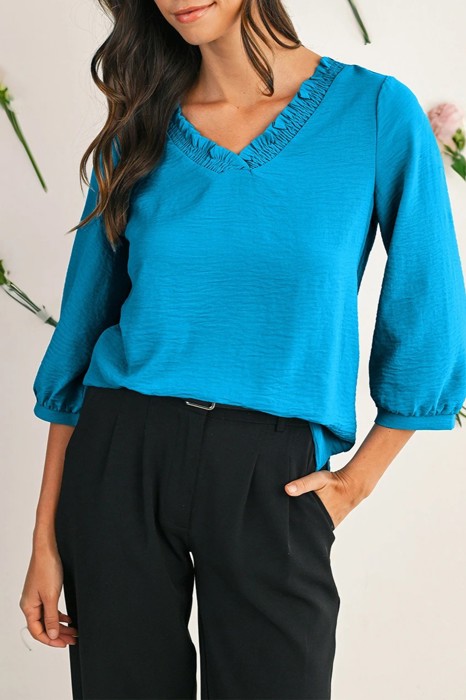HIDDEN GEMS | Frilled V-Neck 3/4 Sleeve Blouse