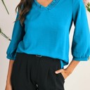  HIDDEN GEMS | Frilled V-Neck 3/4 Sleeve Blouse