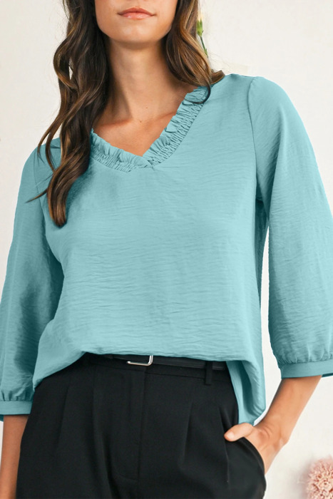 HIDDEN GEMS | Frilled V-Neck 3/4 Sleeve Blouse