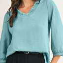  HIDDEN GEMS | Frilled V-Neck 3/4 Sleeve Blouse