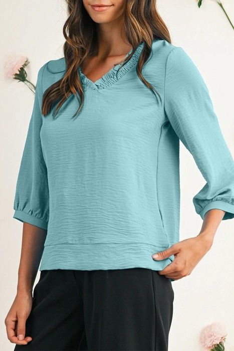 HIDDEN GEMS | Frilled V-Neck 3/4 Sleeve Blouse