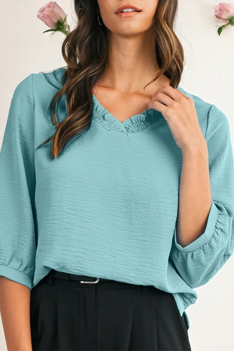 HIDDEN GEMS | Frilled V-Neck 3/4 Sleeve Blouse