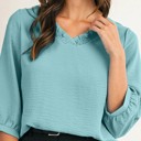  HIDDEN GEMS | Frilled V-Neck 3/4 Sleeve Blouse