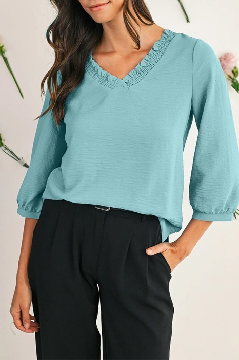 HIDDEN GEMS | Frilled V-Neck 3/4 Sleeve Blouse