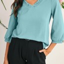  HIDDEN GEMS | Frilled V-Neck 3/4 Sleeve Blouse