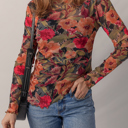  HIDDEN GEMS | Floral Mesh Lettuce Trim Long Sleeve Top