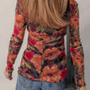  HIDDEN GEMS | Floral Mesh Lettuce Trim Long Sleeve Top