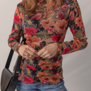  HIDDEN GEMS | Floral Mesh Lettuce Trim Long Sleeve Top