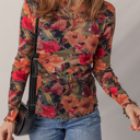  HIDDEN GEMS | Floral Mesh Lettuce Trim Long Sleeve Top