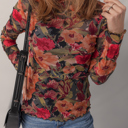  HIDDEN GEMS | Floral Mesh Lettuce Trim Long Sleeve Top