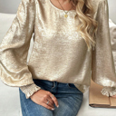  HIDDEN GEMS | Metallic Smocked Long Sleeve Blouse