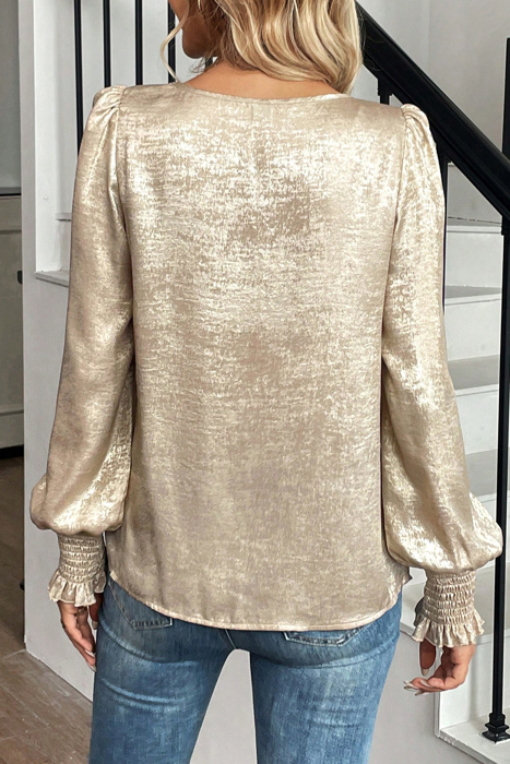 HIDDEN GEMS | Metallic Smocked Long Sleeve Blouse