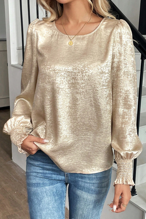 HIDDEN GEMS | Metallic Smocked Long Sleeve Blouse