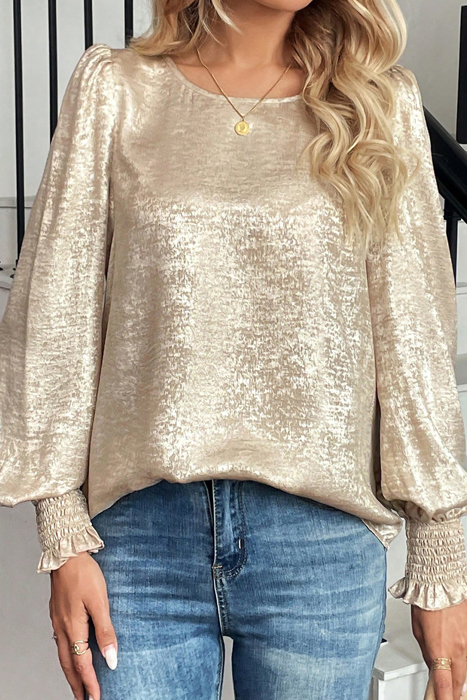 HIDDEN GEMS | Metallic Smocked Long Sleeve Blouse