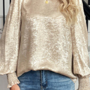  HIDDEN GEMS | Metallic Smocked Long Sleeve Blouse