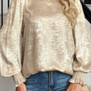  HIDDEN GEMS | Metallic Smocked Long Sleeve Blouse