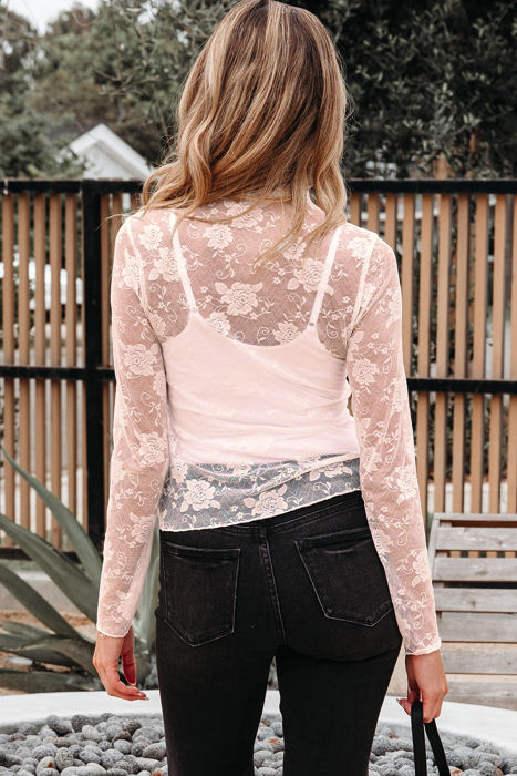 HIDDEN GEMS | Floral Lace Sheer Mesh Long Sleeve Top