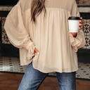  HIDDEN GEMS | Chiffon Pleated Ruffle Long Sleeve Blouse